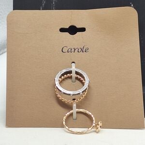 Carole Goldtone and Silvertone Ring Set Of 3 Size 7